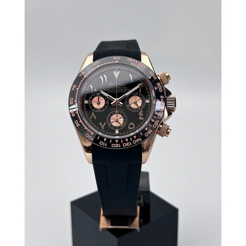 Custom Seiko Mod • Black Rose Arabic Daytona Quartz Chronograph Watch • 39.5mm